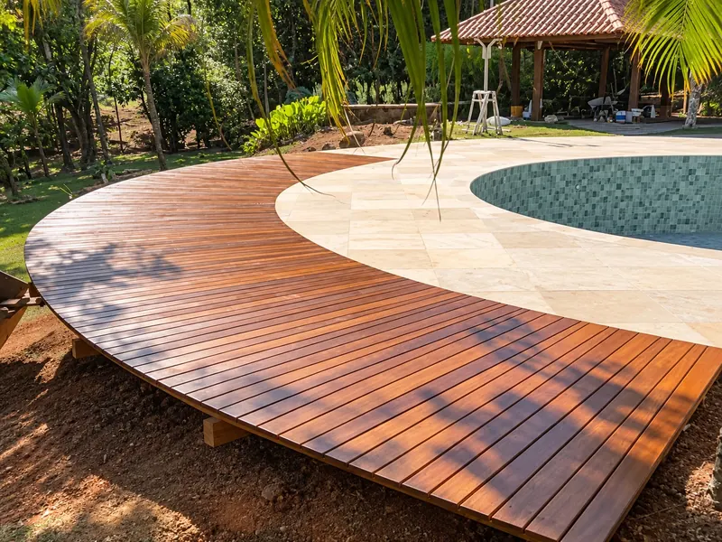 Deck curvo ao redor da piscina
