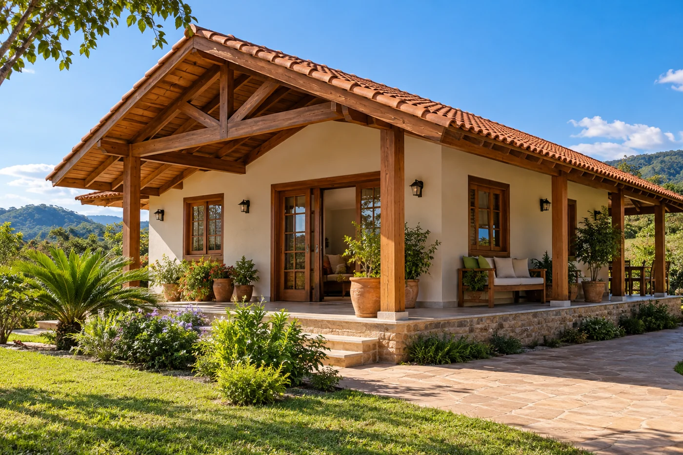 Imagem ilustrativa de telhado residencial com estrutura de madeira